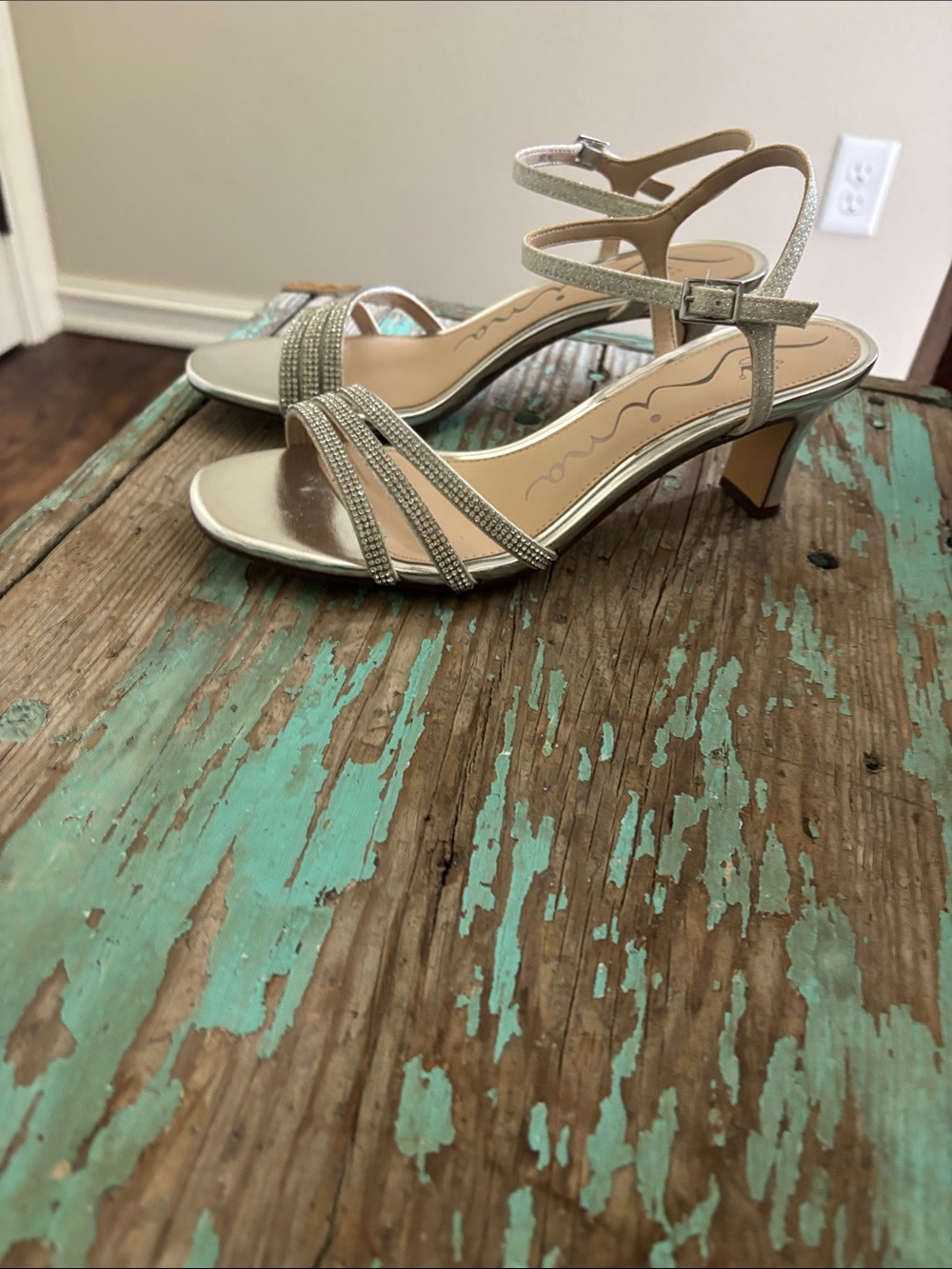 Nina Silver Strappy Mid-Heel Sandals